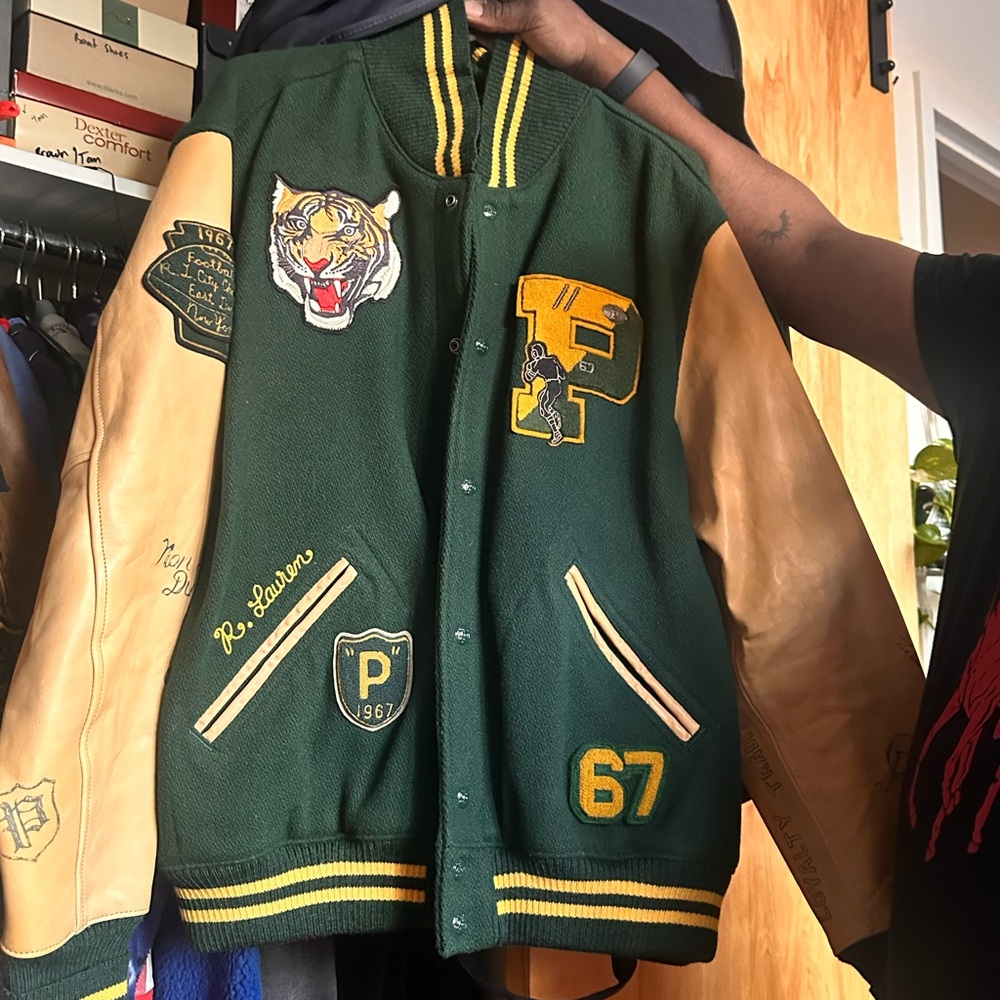 Polo Ralph Lauren P Wing Tiger Letterman Varsity Leather Jacket RRL 1992 Stadium